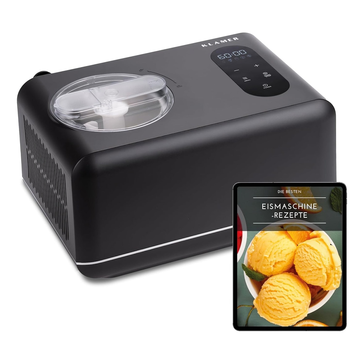 KLAMER 3-in-1 Eismaschine, Slush Maschine & Joghurtbereiter 1,5 L, 150 W Eiscrememaschine aus Edelstahl mit Kühl- & Heizfunktion, hausgemachtes Speis…