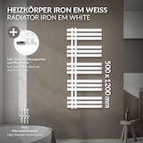 thumbnail of LuxeBath Badheizkörper Iron EM 500x1200mm Weiß mit Anschlussgarnitur Thermostat Eckform Handtuchwärmer Handtuchtrockner