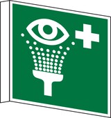 thumbnail of Rettungszeichen, Fahnen-/Nasenschild Augenspüleinrichtung E011 - ASR A1.3 (DIN EN ISO 7010) - 200x200x1 mm Kunststoff nachleuchtend