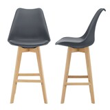 thumbnail of Helloshop26 - Set aus 2 Barhockern mit Sitzfläche Rückenlehne und gepolsterter Fußstütze Kunststoff Buchenoptik 105 cm grau 03_0002779