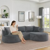 thumbnail of 3 Sitzer Sofa Kordstoff Grau 76×264×168 cm mit rechter Chaiselongue, Bogen Design, Getränkehaltern und Kissen, vakuumverpackt