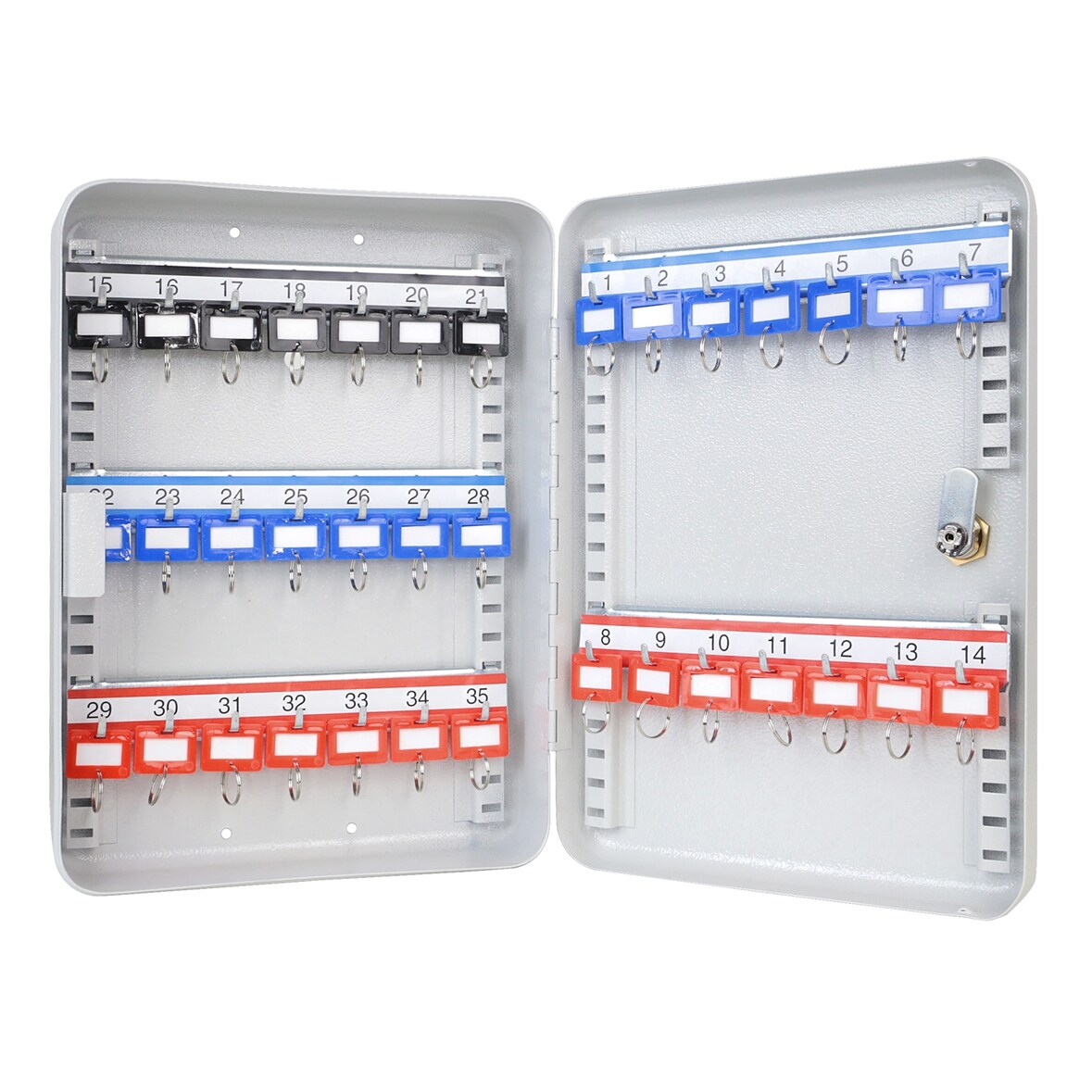HMF 13035-07 Schlüsselkasten abschließbar, 35 Haken, 32 x 23 x 7,5 cm, Lichtgrau