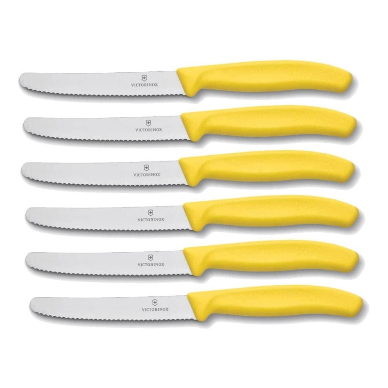 Victorinox set 6 coltello da tavola giallo dentato punta tonda qualità extra