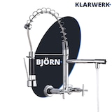 thumbnail of Björn | Gastronomie Wandmontage Armatur Chrom glänzend | Profi Küchenarmatur Edelstahl Zwei Brausen | Doppelspülbecken Wasserhahn Restaurant Wand
