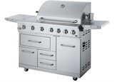 thumbnail of METRO Professional Barbecue a gas 4 bruciatori, ripiani laterali, con ruote, 182 x 66 x 125 cm, acciaio inox, argento