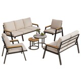 thumbnail of Merax Gartenlounge-Set für 7 Personen, 3er-Sofa, 2er-Sofa, 2 Sesseln & 2 Tischen, Verzinktes Eisen, Beige