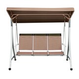 thumbnail of dondolo con tubo in ferro bianco,seduta in textilene e tettuccio tortora,misura 196x130x178 a tre posti