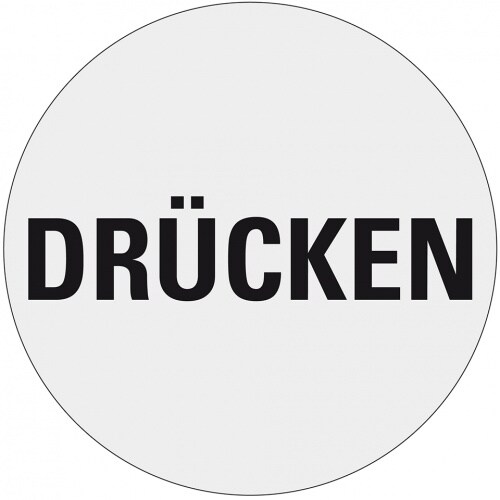 Aufkleber I Türhinweis Drücken, silber/schwarz, Polyester-Folie, selbstklebend, Ø 100mm