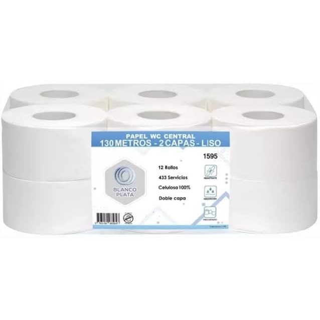 Papel higiénico dispensación central 130m 2 capas 12 rollos 100% celulosa