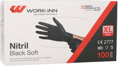 100 `WORK-INN/PS` Handschuhe, Nitril puderfrei `Black Soft` schwarz Größe XL