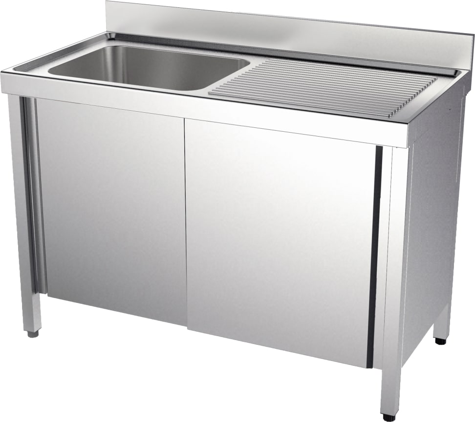 Fregadero con puertas 1 seno y 1 escurridor 400x400x200 - 1000x550x850 mm - 2093D015 Eurast