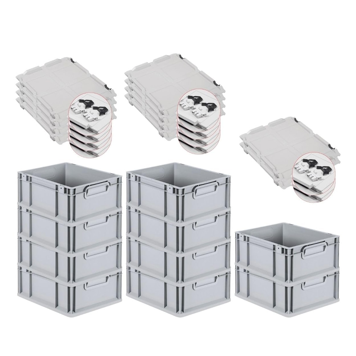 PROREGAL SuperSparSet 10x Eurobox NextGen Economy mit Scharnierdeckel & schwarzen Verschlüssen, Griffe zu, HxBxT 17x30x40cm, 16L, Eurobehälter, Box
