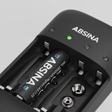thumbnail of ABSINA Akku Ladegerät X4 für AA, AAA & 9V - Akkuladegerät 4-fach zum Laden von wiederaufladbaren Akkus - NiMH Ladegerät Akku Batterieladegerät