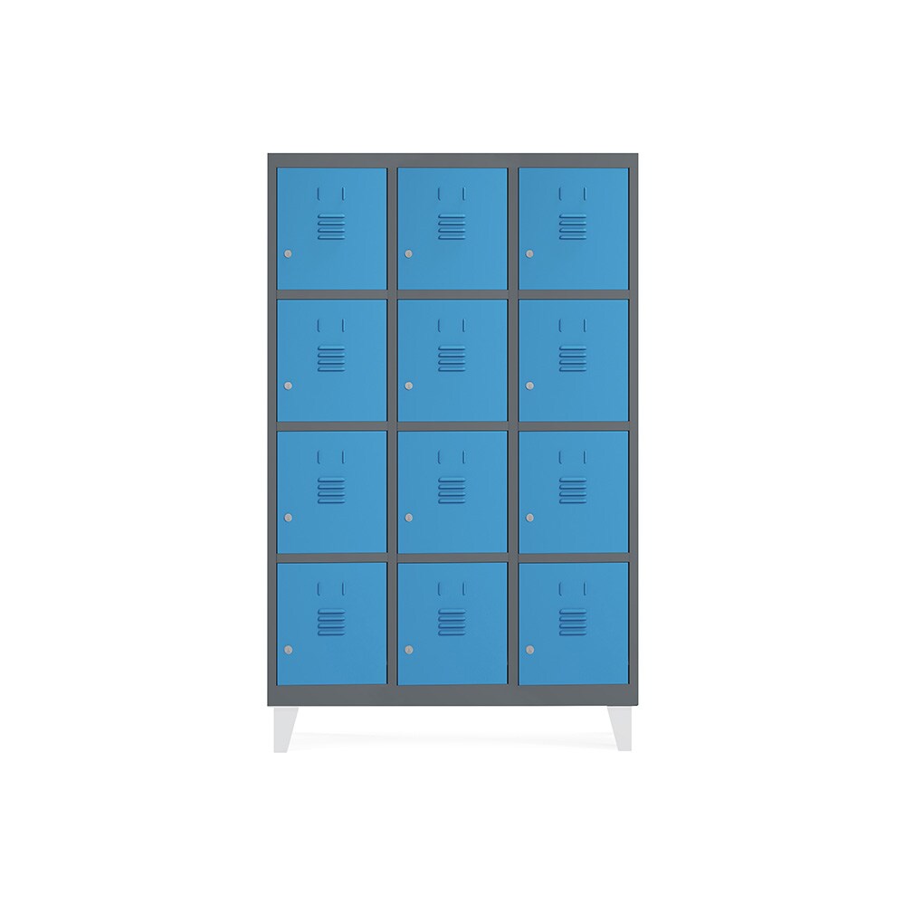 Rocada taquilla soldada 30cm (300mm) 3 módulos 4 puertas cuerpo antracita ral7015 + puertas azul ral5009