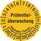 thumbnail of Prüfplakette ab 26, Prüfmittelüberwachung Nächster Termin, gelb/schwarz, Folie, Ø 20mm - Bogen = 10 Stk. - 20 mm Folie selbstklebend
