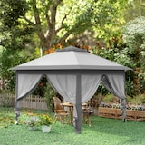 thumbnail of Carpa plegable 3,3x3,3 m cenador de jardín con altura ajustable doble techo 4 mosquiteras extraíbles y bolsa de transporte impermeable anti-UV gris