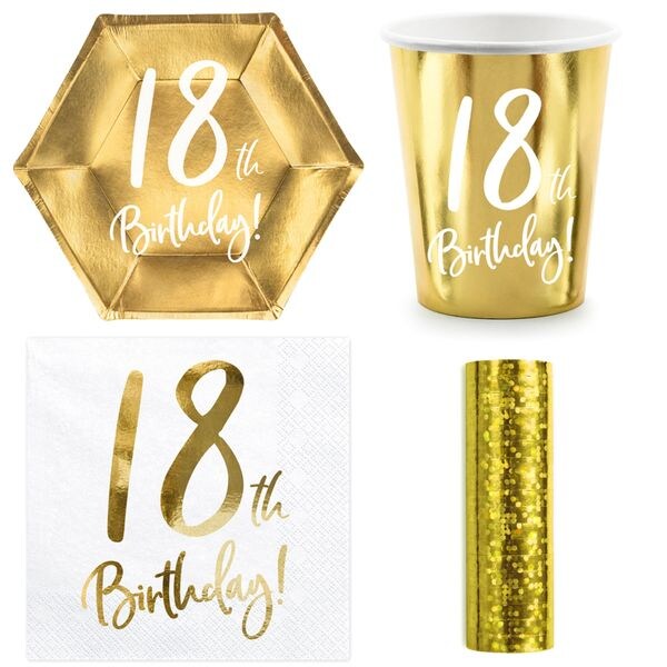 Party Geschirr 18. Geburtstag gold Partyset Einweggeschirr 18 Jahre Teller Becher Servietten