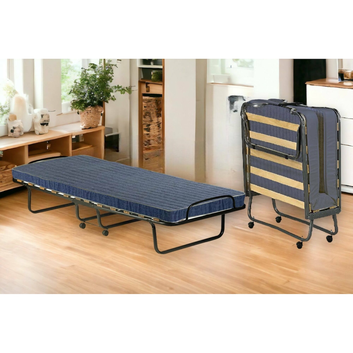 Dmora Klappbett Ada, Feldbett mit 12 Lattenrosten, inklusive Matratze, platzsparendes Bett, 100% Made in Italy, 80x190h37 cm, Schutzhülle auf Anfrage