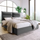 thumbnail of Polsterbett Stauraumbett Bettgestell 140x200 mit verstellbarem Kopfteil Lattenrost Massivholzrahmen Samtbezug Stauraum modern bequem grau