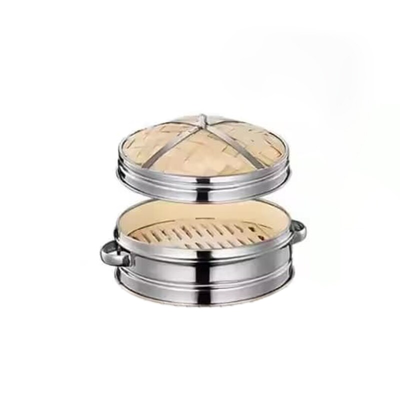 Camada de Panela a Vapor Ø23.5cm com Tampa em Aço Inoxidável e Bambu