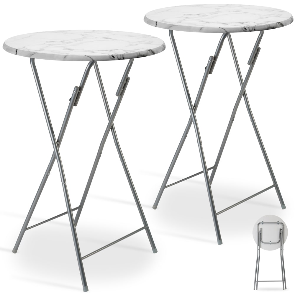 Casaria Stehtisch 2er Set Bistrotisch Klappbar 60cm Marmor Optik Weiß Grau