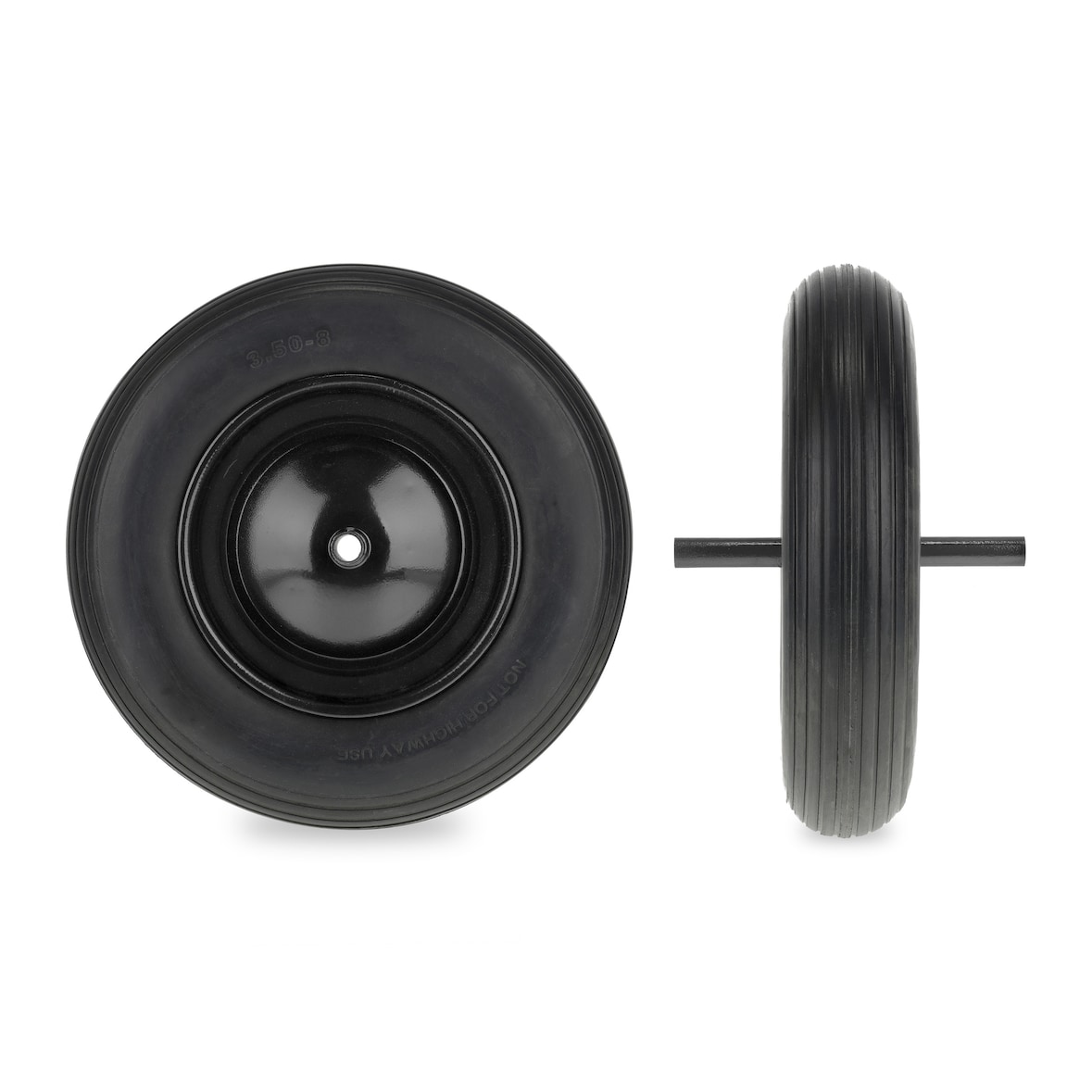 Relaxdays Schubkarrenrad 3.50-8, Vollgummireifen mit fester Achse, Stahlfelge, Ersatzrad Schubkarre, 120 kg, schwarz