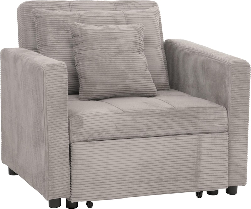Schlafsessel HWC-L90, Klappsessel Gästebett Relaxsessel, Liegefläche 200x100cm Stoff/Textil Cord ~ hellgrau