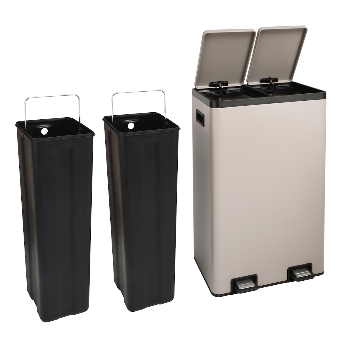 SVITA TMH2X30 Vuilnisbak 60L Afvalscheidingssysteem 2 Vakken 2x30L Softclose-deksel Pedaal Verbergbaar Kunststof Binnenemmer Taupe