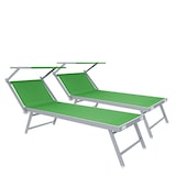 thumbnail of Coppia Di Lettini Prendisole Pieghevole Professionale in Alluminio e Tessuto Textilene Tettuccio Parasole Sdraio Mare Spiaggia 182x60x38 cm Verde