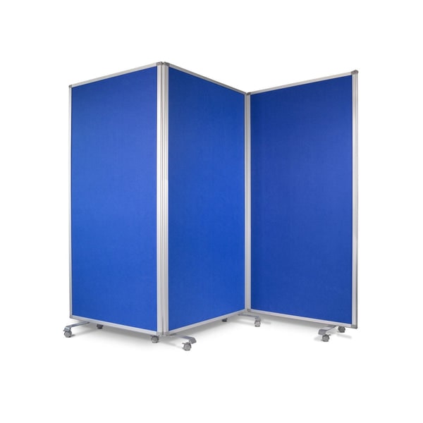Filz Stellwand - Trennwand 3-teilig  mit Rollen - doppelseitig nutzbar / 270 x 180 cm Blau