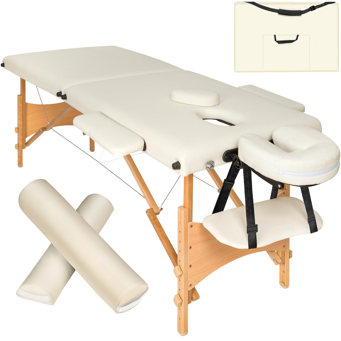 2 Zonen Massageliege-Set Freddi mit 5cm Polsterung, Rollen und Holzgestellbeige