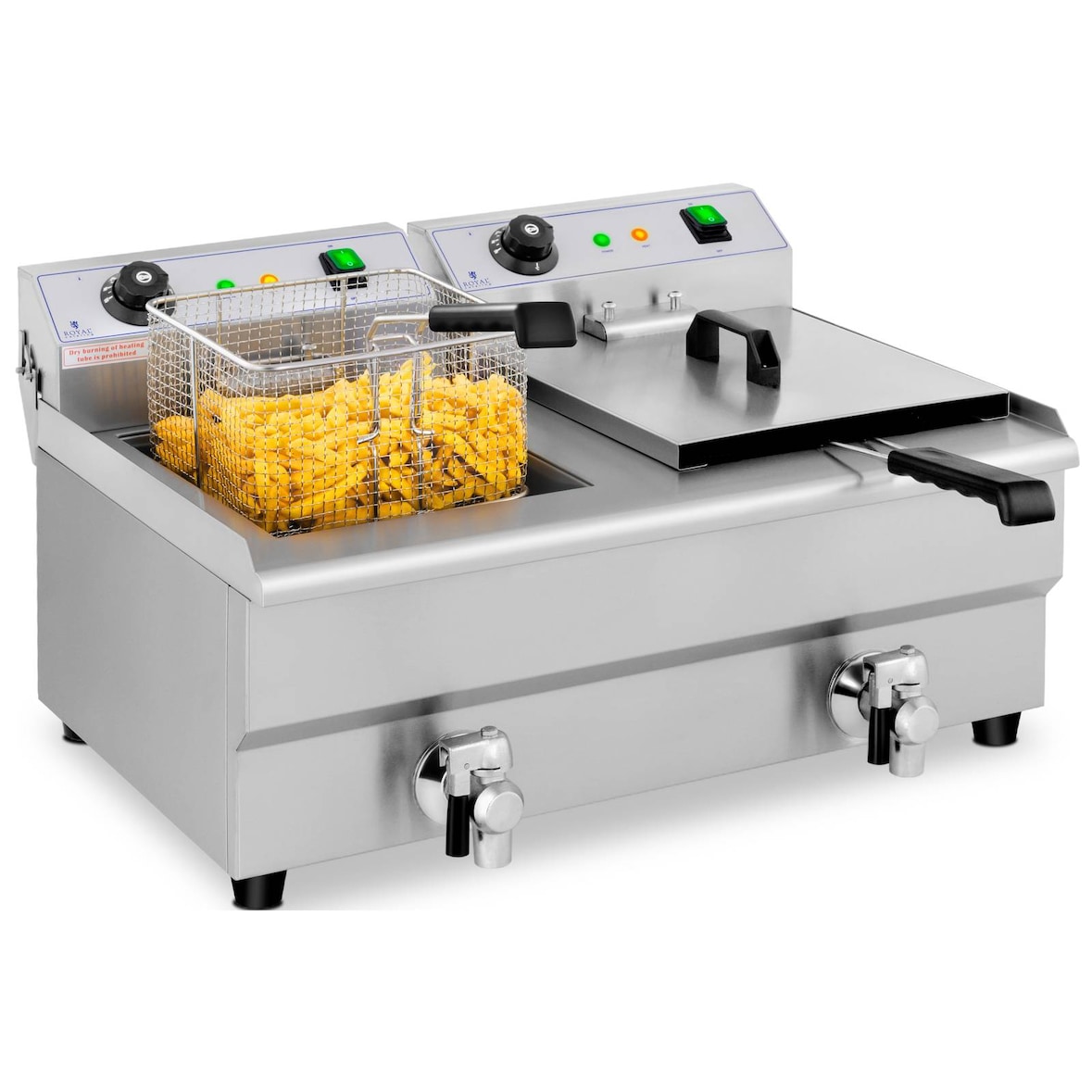 Royal Catering Elektro-Doppel-Fritteuse - 2 x 13 l - 6400 W - Ablasshahn -