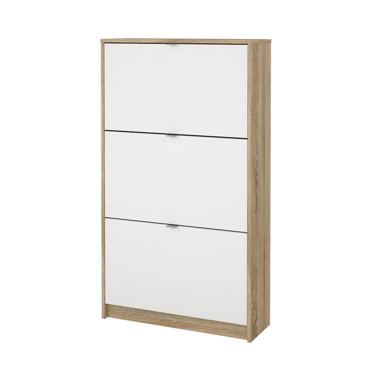 WellHome - Zapatero Abatible de Madera con 3 Compartimentos en color Blanco y Roble 71 x 25 x 124 cm - Segre Oak