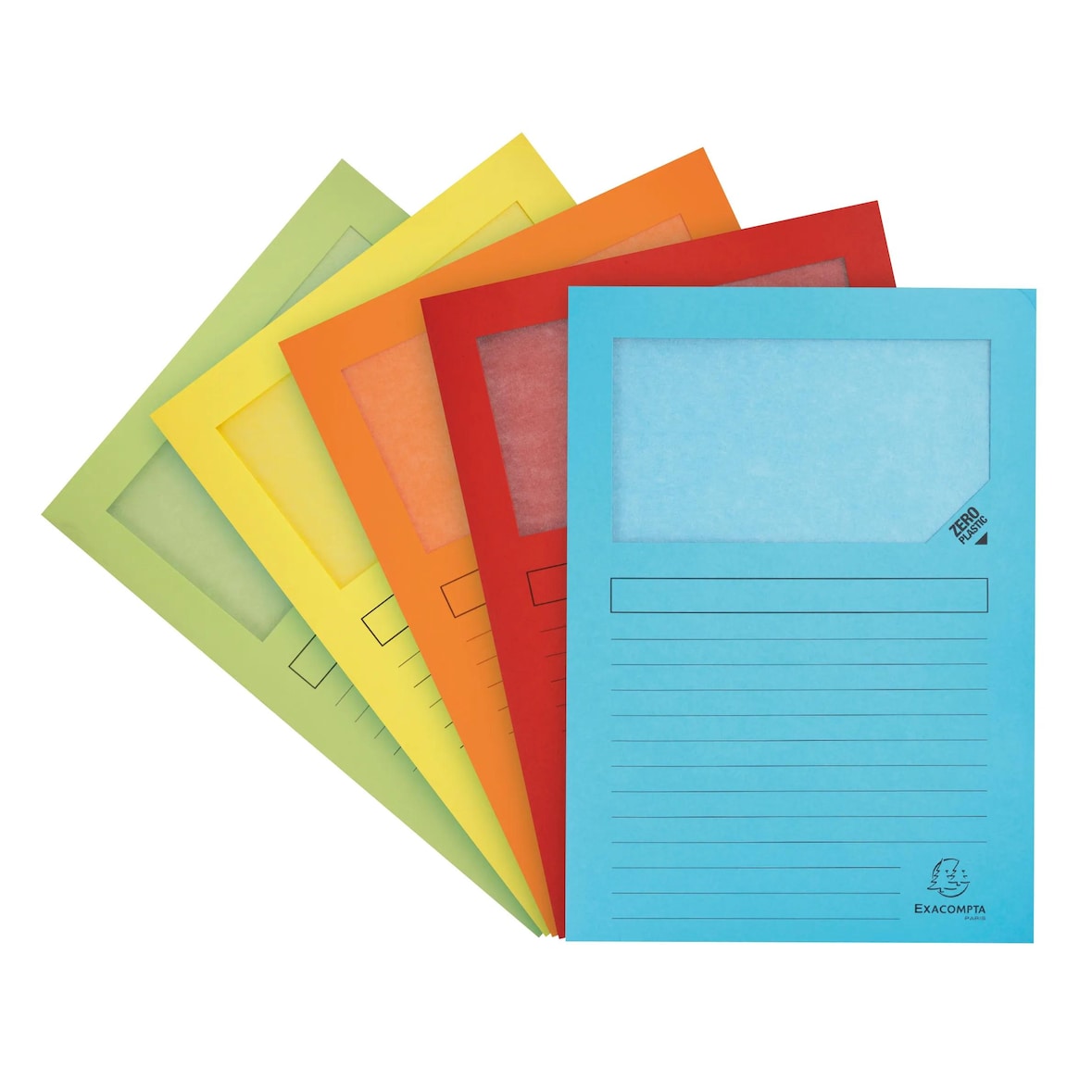 Exacompta - Réf. 50550E - Carton de 400 chemises à fenêtre sans plastique avec soufflet Super 160 g/m² - dim 22 x 31 cm - 5 couleurs