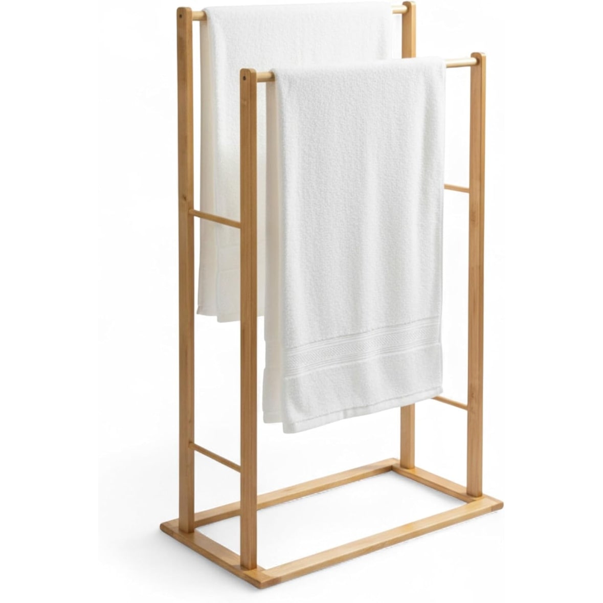 Toallero de pie portatil de Madera de bambú con 2 Porta Toallas