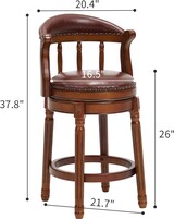 thumbnail of Barhocker 1 Stück aus Echtleder und Holz in Braun, drehbar, mit Rückenlehne, Sitzhöhe ca. 66 cm