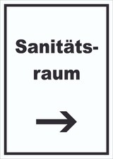 thumbnail of Sanitätsraum Schild mit Text und Richtungspfeil rechts Krankenzimmer hochkant A3 (297x420mm)