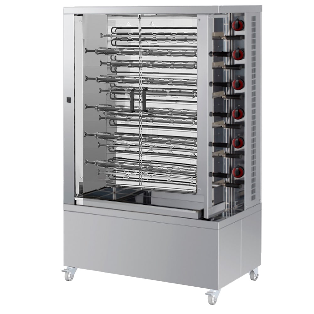 Elektrische kipgrill 11 zwaarden = 55/66 kippen - 1100x610x1760 mm - 25200 W 400/3V - 53553066 Eurast