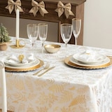 thumbnail of Nappe de Fêtes anti-taches Blanche imprimé Feuillage doré 140 x 240 cm