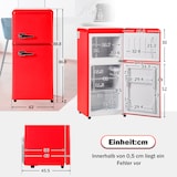 thumbnail of Retro Kühlschrank 88x45x42 Rot mit 60L Volumen, 22L Gefrierfach, 38L Kühlbereich, LED-Beleuchtung, 7 Temperatureinstellungen
