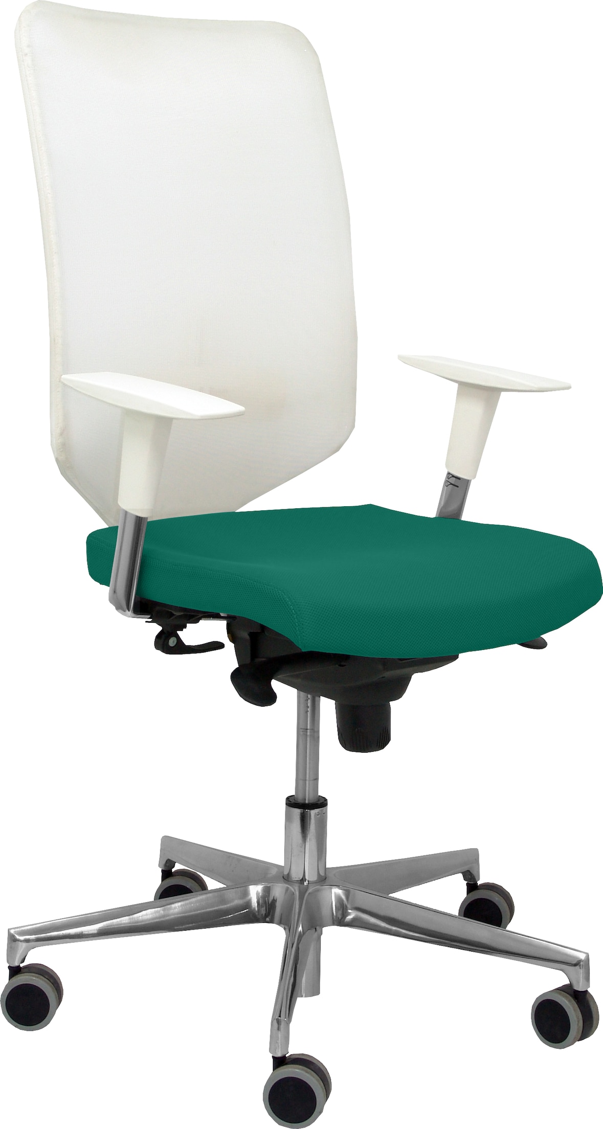 Ossa blanca Silla  y  Respaldo de malla en color blanco y asiento tapizado en tejido BALI color verde