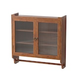 thumbnail of Hängeschrank mit Glastüren 63x60x18  Braun mit Fluted Glas und Handtuchhalter, 3 Ebenen, Vintage Design, Massivholz+MDF