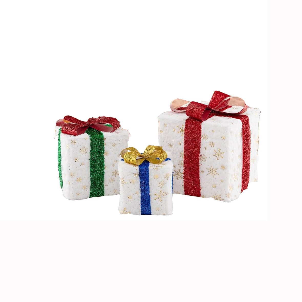 COSTWAY Set van 3 LED-cadeaudozen, kerstversiering met 48 warmwitte LED's en timer, waterdichte kerstdoos