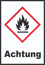 thumbnail of Schild Entzündbare Stoffe Achtung Flamme hochkant A1 Rückseite selbstklebend