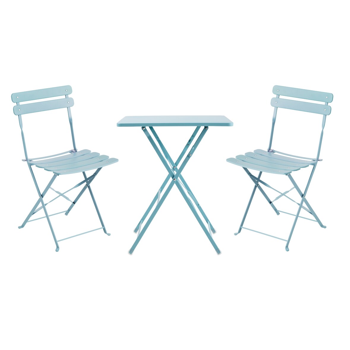 METRO PROFESSIONAL Bistroset klappbar Trigo, 3-tlg., Stahl, 1 Esstisch, 2 Stühle, Baby blau