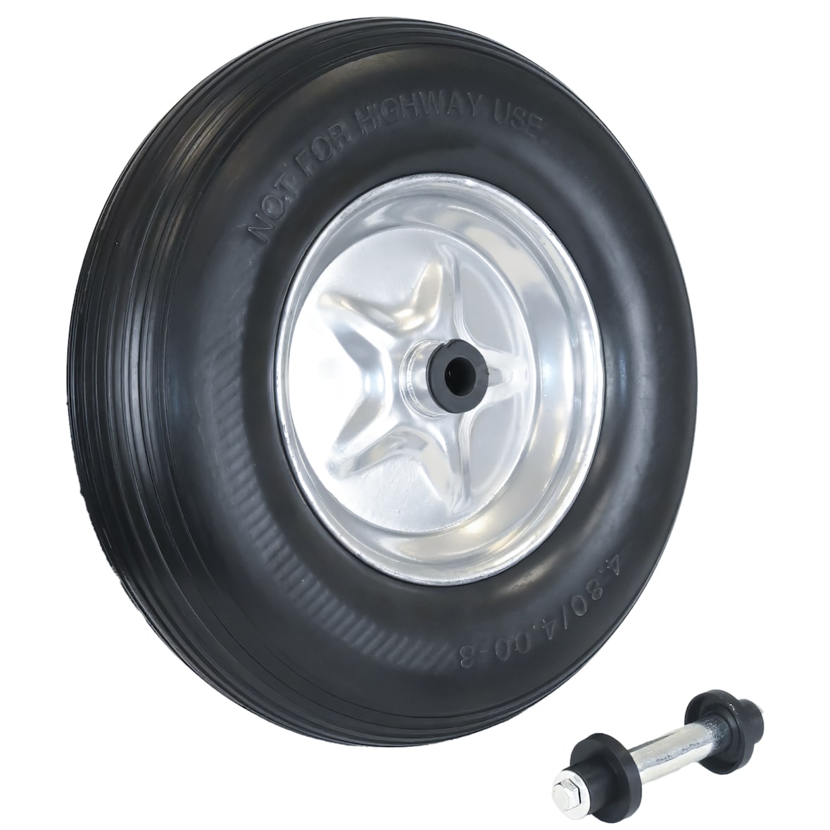 Schubkarrenrad  Vollgummi Pannensicher 4.80/4.00-8 mit Achse PU Stahlfelge schwarz 200kg Tragkraft