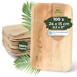 thumbnail of BIOZOYG 100 Stück Einweggeschirr 24x15cm, flach, Palmblatt-Teller rechteckig umweltfreundliche Einwegteller aus Palmenblättern, biologisch abbaubar
