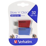thumbnail of Verbatim USB 3.2 Stick 32GB, Store'n'Click, rot-blau Typ-A, (R) 80MB/s, (W) 25MB/s, Retail-Blister (3-Pack)