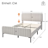 thumbnail of Polsterbett 180x200 mit höhenverstellbarem Kopfteil, Kiefernholzlatten, Stauraum, komfortabler Leinenbezug, stabiles modernes Schlafzimmer Grau-Beige