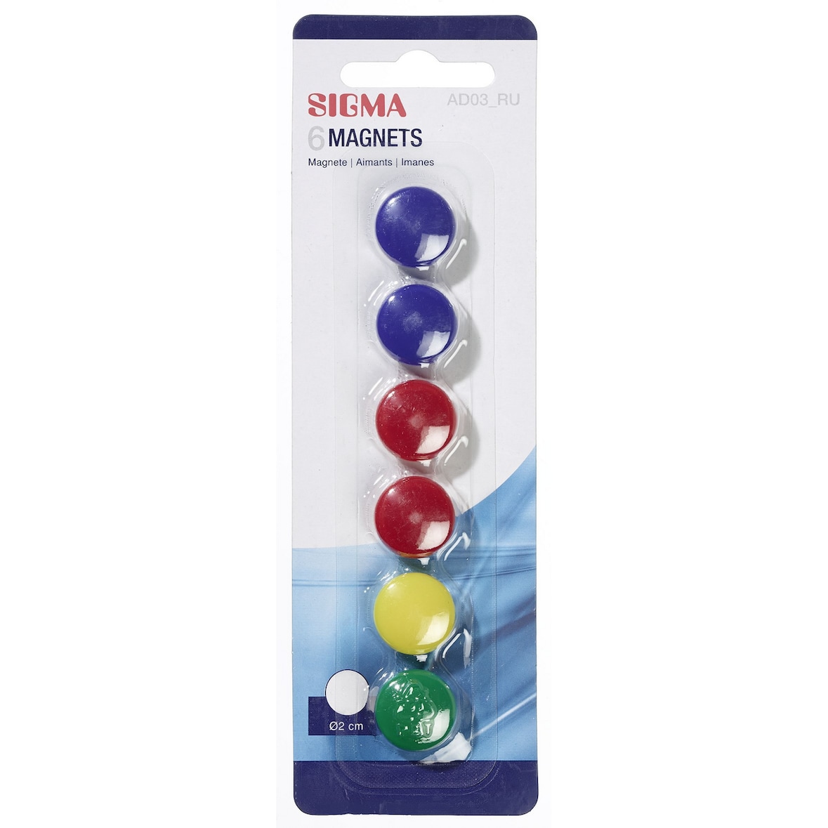 SIGMA Magneti, plastica, Ø 2 cm, colori assortiti, 6 unità
